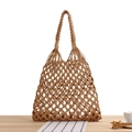 Handmade hollow woven net bag in khaki cotton rope for summer beach vacation style - Camel