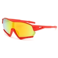 Red kids cycling sunglasses with orange mirrored lenses and aerodynamic frame design - Red Frame Red Mercury