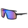 Kids cycling sports sunglasses with matte black frame and colorful gradient blue lens - Style B10Z-2 / Black Frame Green Mirror Lens