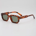 Lunettes de soleil rectangulaires rétro écaille de tortue avec verres vert foncé - Monture Écaille de Tortue Verres Verts