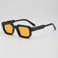 Lunettes de soleil rétro à monture carrée noire épaisse et verres ambrés de haute qualité - Monture Noire Verres Orange