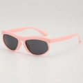 Modern pink round frame sunglasses for kids with dark grey lenses in a minimalist style - Pink Frame Grey Lens