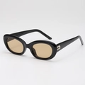 Retro oval black frame sunglasses with tea lenses and silver metal hinges detail - One Size (UV400) / Black Frame Tea Lens