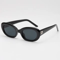 Classic oval retro sunglasses in glossy black with dark grey UV protective lenses - One Size (UV400) / Black Frame Grey Lens