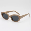 Retro oval frame sunglasses in khaki with dark lenses and metal temple detail - One Size (UV400) / Coffee Frame Gray Lens