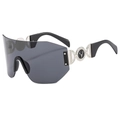 Frameless oversized shield sunglasses with silver metal frame and dark grey lenses - Black Silver Frame Gray Lens