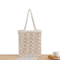 Häkel-Einkaufstasche in Beige mit floralem Hohlmuster und langen Schultergurten - Gebrochenes Weiß