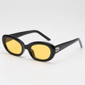 Retro oval sunglasses with glossy black frames and vibrant yellow lenses for summer style - One Size (UV400) / Black Frame Orange Lens
