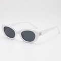 Retro small oval white sunglasses with dark grey lenses and silver metal temple detail - One Size (UV400) / White Frame Gray Lens