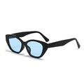 Retro black cat eye sunglasses with light blue lenses and glossy frame for women - Shiny Black Frame Blue Lens