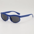 Blue wave-frame children sunglasses with dark grey lenses in a stylish gloss finish - Dark Blue Frame Grey Lens