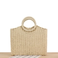 Handmade woven tote bag in light beige featuring a round handle and square design - Beige