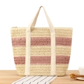 Borsa tote bicolore in corda di carta intrecciata beige e rosa antico con manici - Rosa