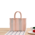 Pink blue white handwoven plastic basket bag with contrast striped macaron color design - Creamy Pink (Small)