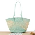 Borsa tote in corda di carta intrecciata sfumata verde menta e beige con tracolla - Blu Sfumato