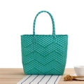 Borsa tote verde smeraldo intrecciata a mano con trama ondulata e grande capacità per shopping - Teal Grande