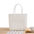 Grande borsa shopper intrecciata bianca con motivo a onde per l'uso quotidiano - Bianco Grande
