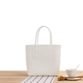 Sac fourre-tout tissé blanc avec poignées rondes et motif à vagues sur table en bois - Blanc Petit