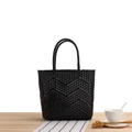 Grand sac cabas noir tissé avec texture ondulée et doubles poignées rondes - Noir Petit