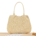 Handwoven straw shoulder bag in natural beige with pleated top for summer vacation - Beige