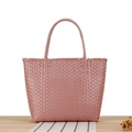 Handwoven macaron pink plastic mini tote bag with stylish textured handles - Bean Paste Pink (Small)