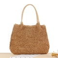 Handmade woven paper rope shoulder bag in natural light brown with pleated texture - Camel
