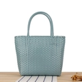 Morandi blue macaron woven plastic handbag with double handles for summer picnics - Blue (Small)
