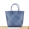 Blue woven tote bag with herringbone gradient pattern and circular handles for summer - Blue (Large Plastic Handle)
