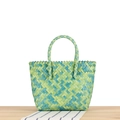 Handgeweven draagtas in lichtgroen en turquoise met een chic zigzag-randontwerp - Groen (Klein Plastic Handvat)