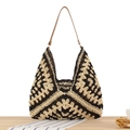 Grande borsa a tracolla intrecciata con motivo geometrico nero beige e pelle - Nero (Tracolla Marrone Chiaro)