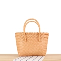 Handcrafted wood-color woven straw handbag with unique zigzag edges and dual handles - Orange (Small Plastic Handle)
