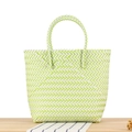 Green and white woven plastic tote bag with reinforced handles for summer shopping - Light Green (Large Plastic Handle)