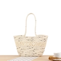 Sac cabas chic en corde de coton crème avec motifs ondulés et points noirs texturés - Noir et Blanc