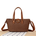 Dunkelbraune geflochtene Handtasche mit PU-Lederriemen und goldenem Drehverschluss - Dunkelbraun