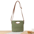 Borsa a secchiello in paglia verde con manico in metallo dorato e tracolla marrone - Verde Militare