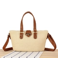 Strohhandtasche in Natur und Braun mit Kunstledergriffen und Metall-Drehverschluss - Beige
