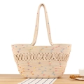 Sac fourre-tout en coton tissé blanc crème avec points colorés et motif vague ajouré - Beige Foncé