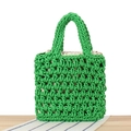Handmade green woven handbag with white inner drawstring bag for casual summer style - Green