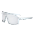Kids cycling sports goggles featuring a light blue translucent frame and wrap design - Style B10Z-2 / Silver Frame White Mirror Lens