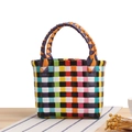 Mini geflochtener Korb-Tasche für Kinder aus buntem Nylon-Patchwork mit Griffen - Lila & Orange