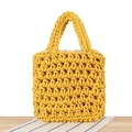 Handwoven ginger yellow hollow-out tote bag with thick cotton rope and fabric lining - Yellow