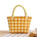 Handgewebte Mini-Nylon-Tasche mit orange-gelbem Schachbrettmuster und Doppelgriffen - Gelb und Weiß
