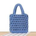Blue hand-woven hollow knit tote bag with cotton rope texture and inner lining - Blue