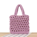 Handmade purple woven hollow tote bag with soft inner drawstring pouch on table - Light Purple