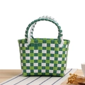 Mini-Nylon-Flechtkorb Tasche mit grün-weißem Karomuster und stabilen Tragegriffen - Dark Green & White