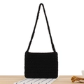 Handmade black woven cotton rope shoulder bag featuring minimalist crochet texture - Black