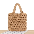 Handmade woven hollow handbag in light khaki featuring a summer cotton rope mesh design - Camel