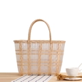 Handgewebte cremefarbene und transparente Kunststoff-Tasche mit runden Tragegriffen - Mittel / Khaki