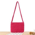 Handcrafted rose red woven cotton rope shoulder bag with dense crochet texture - Rose Red