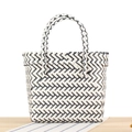 Handwoven black and white chevron tote bag with sturdy round handles for storage - Black and White Stripe (SL2311)